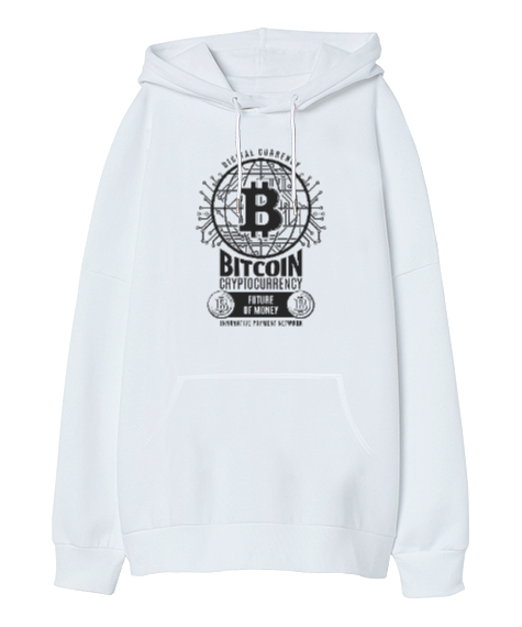 Tisho - Bitcoin - Crypto V4 Blu Beyaz Oversize Unisex Kapüşonlu Sweatshirt