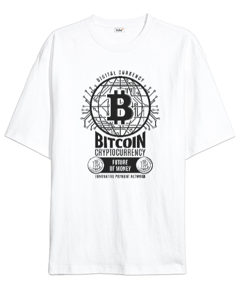 Tisho - Bitcoin - Crypto V4 Blu Beyaz Oversize Unisex Tişört