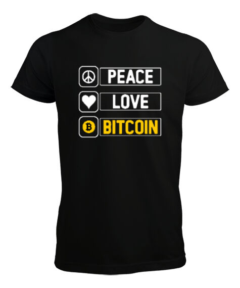 Tisho - Bitcoin Routine - Peace, Love- Crypto Siyah Erkek Tişört
