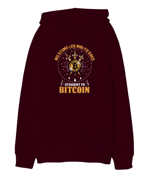 Tisho - Bitcoin V3 Blu- Crypto Bordo Oversize Unisex Kapüşonlu Sweatshirt