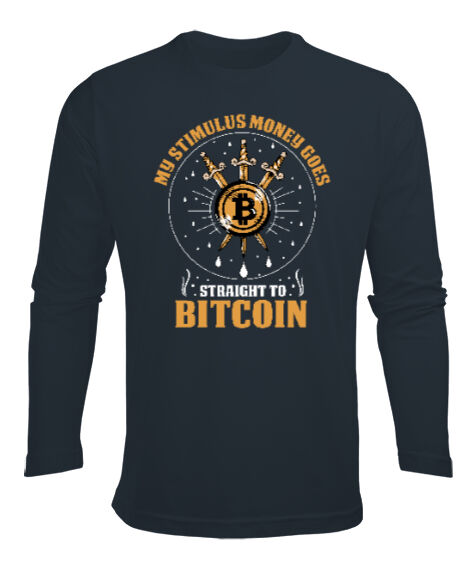 Tisho - Bitcoin V3 Blu- Crypto Füme Erkek Uzun Kol Yazlık Tişört