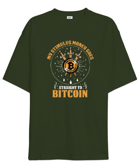 Tisho - Bitcoin V3 Blu- Crypto Haki Yeşili Oversize Unisex Tişört