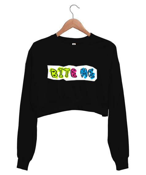 Tisho - Bite Me Baskılı Kadın Crop Sweatshirt