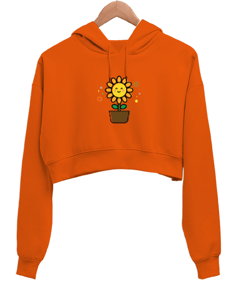 Tisho - bitki temalı Kadın Crop Hoodie Kapüşonlu Sweatshirt