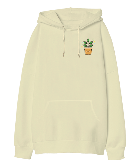 Tisho - bitki temalı Oversize Unisex Kapüşonlu Sweatshirt