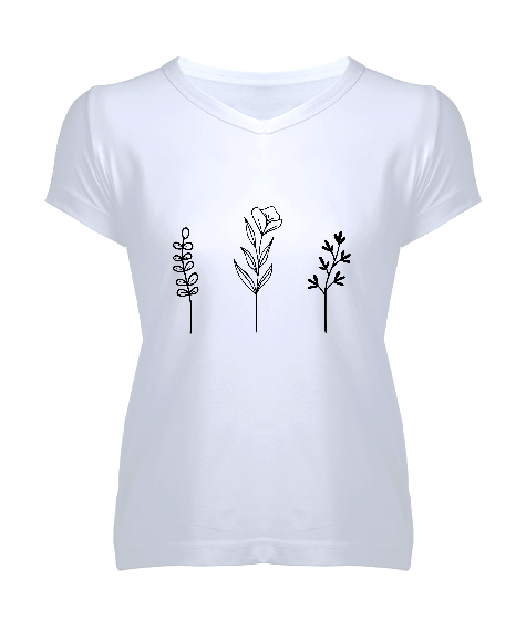 Tisho - bitkiler Kadın V Yaka Tişört