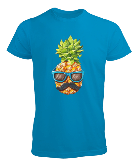 Tisho - Bıyıklı ananas baskılı Turkuaz Erkek Tişört