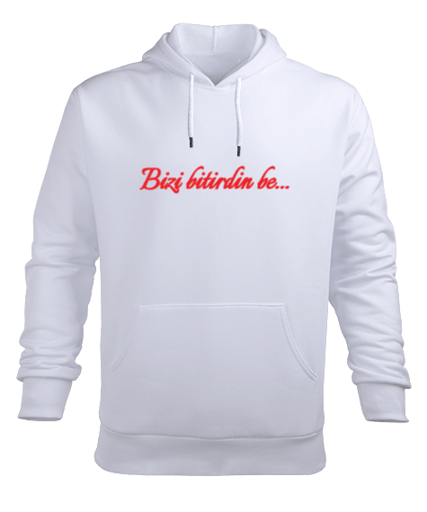 Tisho - Bizi bitirdin be - Beyaz Sweatshirt Erkek Kapüşonlu Hoodie Sweatshirt