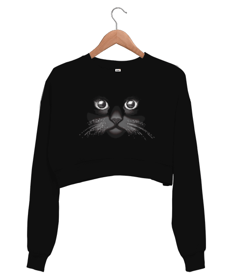 Tisho - Black Cat Kadın Crop Sweatshirt
