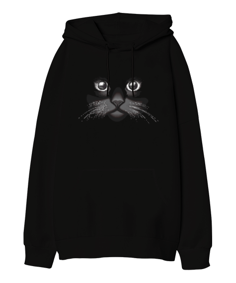 Tisho - Black Cat Oversize Unisex Kapüşonlu Sweatshirt