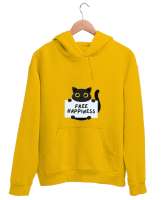 Black Cat Sarı Unisex Kapşonlu Sweatshirt - Tisho