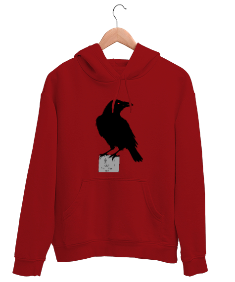 Tisho - black crow Kırmızı Unisex Kapşonlu Sweatshirt