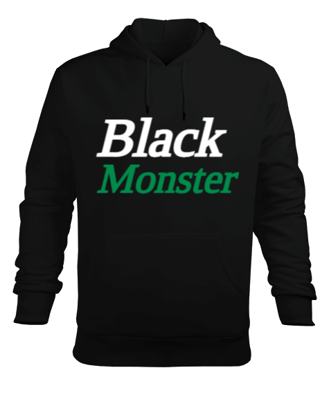 Black Monster yazılı Erkek Kapüşonlu Hoodie Sweatshirt