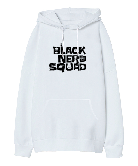 Tisho - Black Nero Squad Beyaz Oversize Unisex Kapüşonlu Sweatshirt
