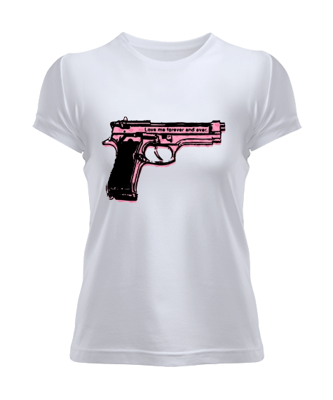Tisho - Black Pink Gun Silah Baskılı Kadın Tişört