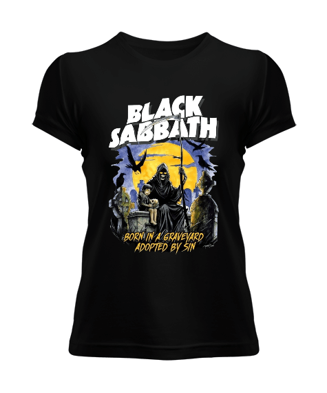 Tisho - Black Sabbath Rock Tasarım Baskılı Kadın Tişört