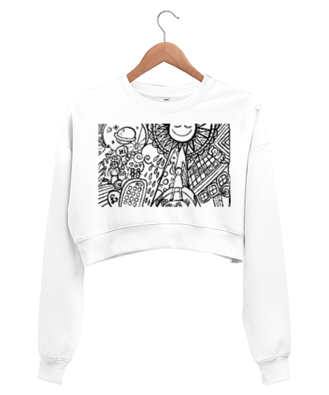 Tisho - black white Kadın Crop Sweatshirt