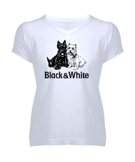 Tisho - Black White Kadın V Yaka Tişört