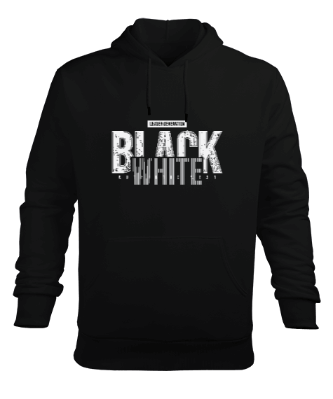 Tisho - Black White Tasarım Erkek Kapüşonlu Hoodie Sweatshirt
