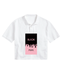 Tisho - Blackpink Beyaz baskılı Kadın Crop Polo Yaka Tişört