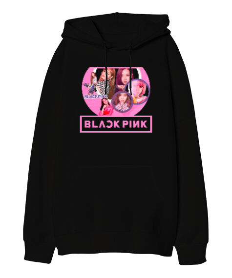 Tisho - Blackpink Blu V4 Siyah Oversize Unisex Kapüşonlu Sweatshirt