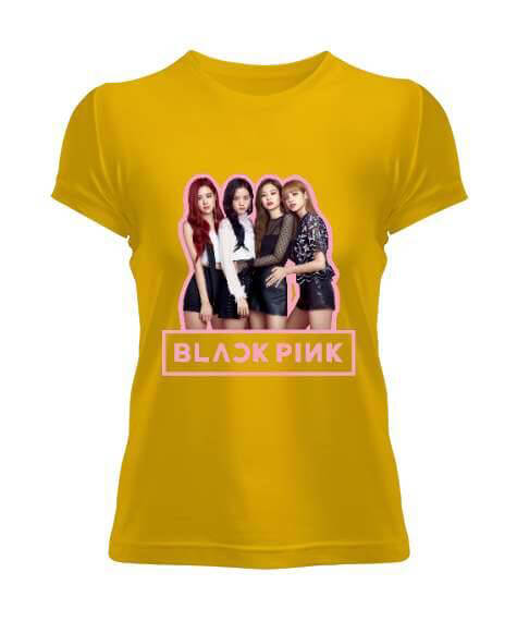Blackpink Foto Baskılı Sarı Kadın Tişört