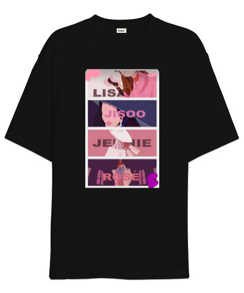 Tisho - Blackpink Girls Kpop Tasarım Baskılı Siyah Oversize Unisex Tişört