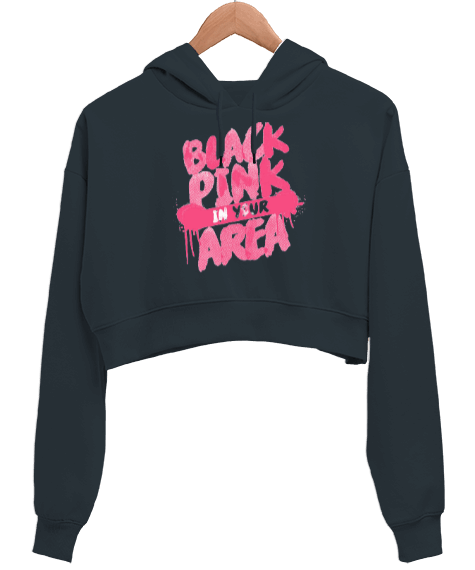 Tisho - Blackpink In Your Area Füme Kadın Crop Hoodie Kapüşonlu Sweatshirt