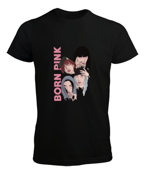 Tisho - Blackpink Kpop Girls Born Pink Tasarım Baskılı Siyah Erkek Tişört
