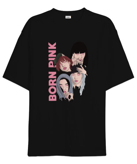 Tisho - Blackpink Kpop Girls Born Pink Tasarım Baskılı Siyah Oversize Unisex Tişört