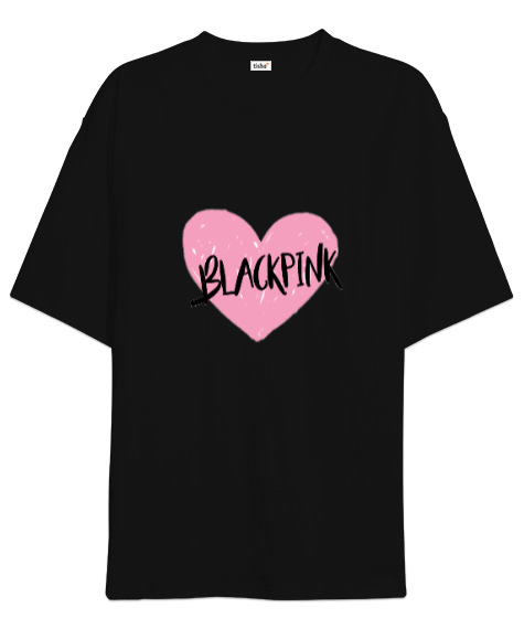 Tisho - Blackpink Kpop Pink Heart Siyah Oversize Unisex Tişört