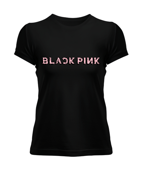 Tisho - Blackpink Kpop Tasarım Baskılı Siyah Kadın Tişört