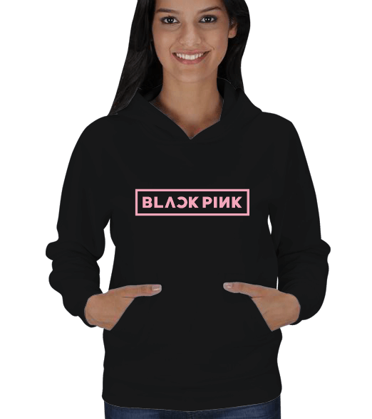Tisho - BLACKPINK Logo Baskılı Kadın Sweatshirt Kadın Kapşonlu