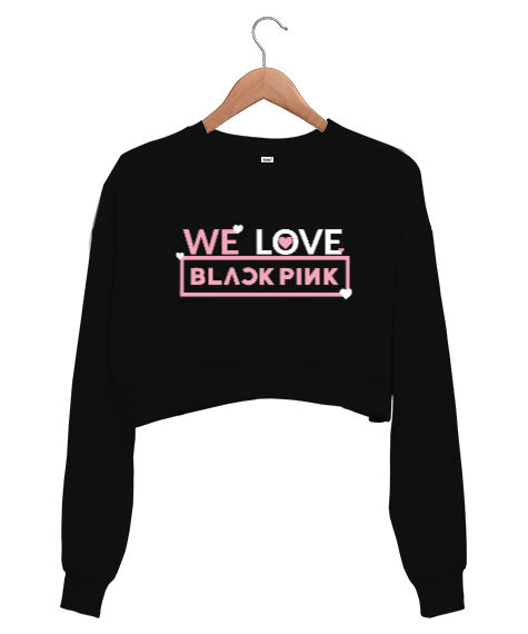 Tisho - Blackpink Love Siyah Kadın Crop Sweatshirt