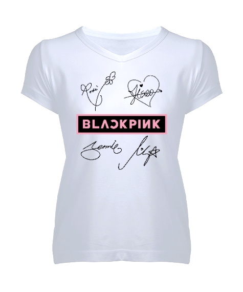 Tisho - Blackpink Signature Kadın V Yaka Tişört