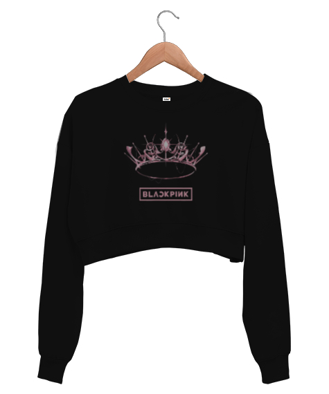 Tisho - Blackpink The Album Crown Black Shoes Baskılı Siyah Kadın Crop Sweatshirt
