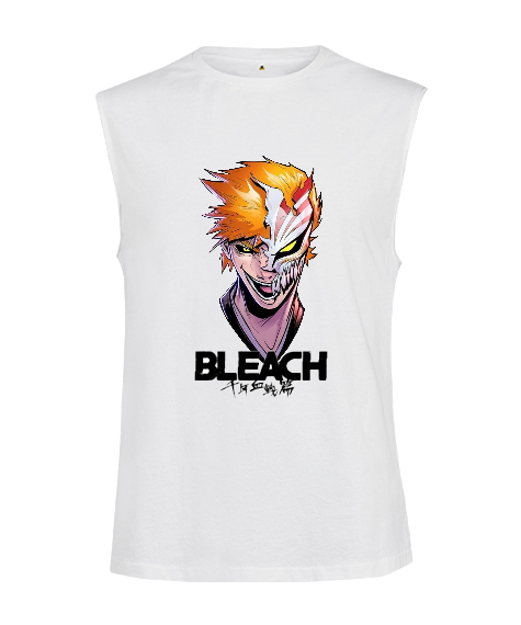 Tisho - Bleach Anime Tasarım Baskılı Beyaz Kesik Kol Unisex Tişört