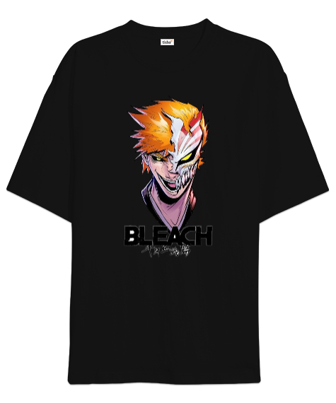 Tisho - Bleach Anime Tasarım Baskılı Siyah Oversize Unisex Tişört