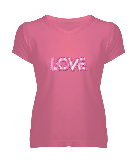 Tisho - Bleudocia LOVE Sweatshirt Kadın V Yaka Tişört