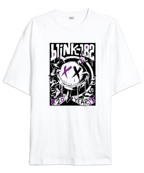 Tisho - Blink 182 Blu V Beyaz Oversize Unisex Tişört