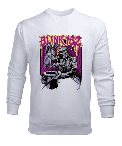 Tisho - Blink-182 Rock Tasarım Baskılı Beyaz Erkek Sweatshirt