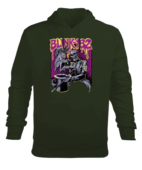 Blink-182 Rock Tasarım Baskılı Haki Yeşili Erkek Kapüşonlu Hoodie Sweatshirt