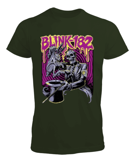 Tisho - Blink-182 Rock Tasarım Baskılı Haki Yeşili Erkek Tişört