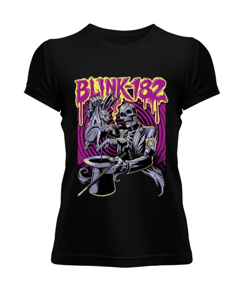 Tisho - Blink-182 Rock Tasarım Baskılı Siyah Kadın Tişört