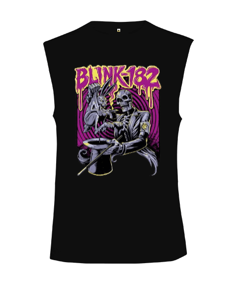 Tisho - Blink-182 Rock Tasarım Baskılı Siyah Kesik Kol Unisex Tişört