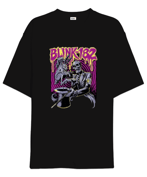 Tisho - Blink-182 Rock Tasarım Baskılı Siyah Oversize Unisex Tişört