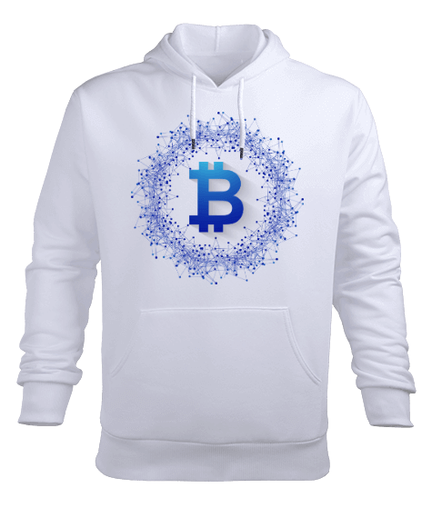 Tisho - Blockchain Bitcoin v1H Beyaz Erkek Kapüşonlu Hoodie Sweatshirt
