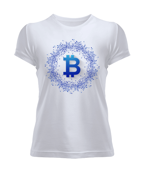 Tisho - Blockchain Bitcoin v1T Beyaz W Kadın Tişört