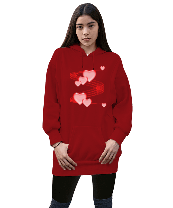 Tisho - Blog smiley tombre love Kadın Uzun Hoodie Kapüşonlu Sweatshirt