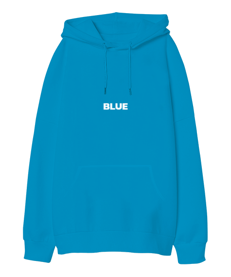 Tisho - Blue Oversize Unisex Kapüşonlu Sweatshirt